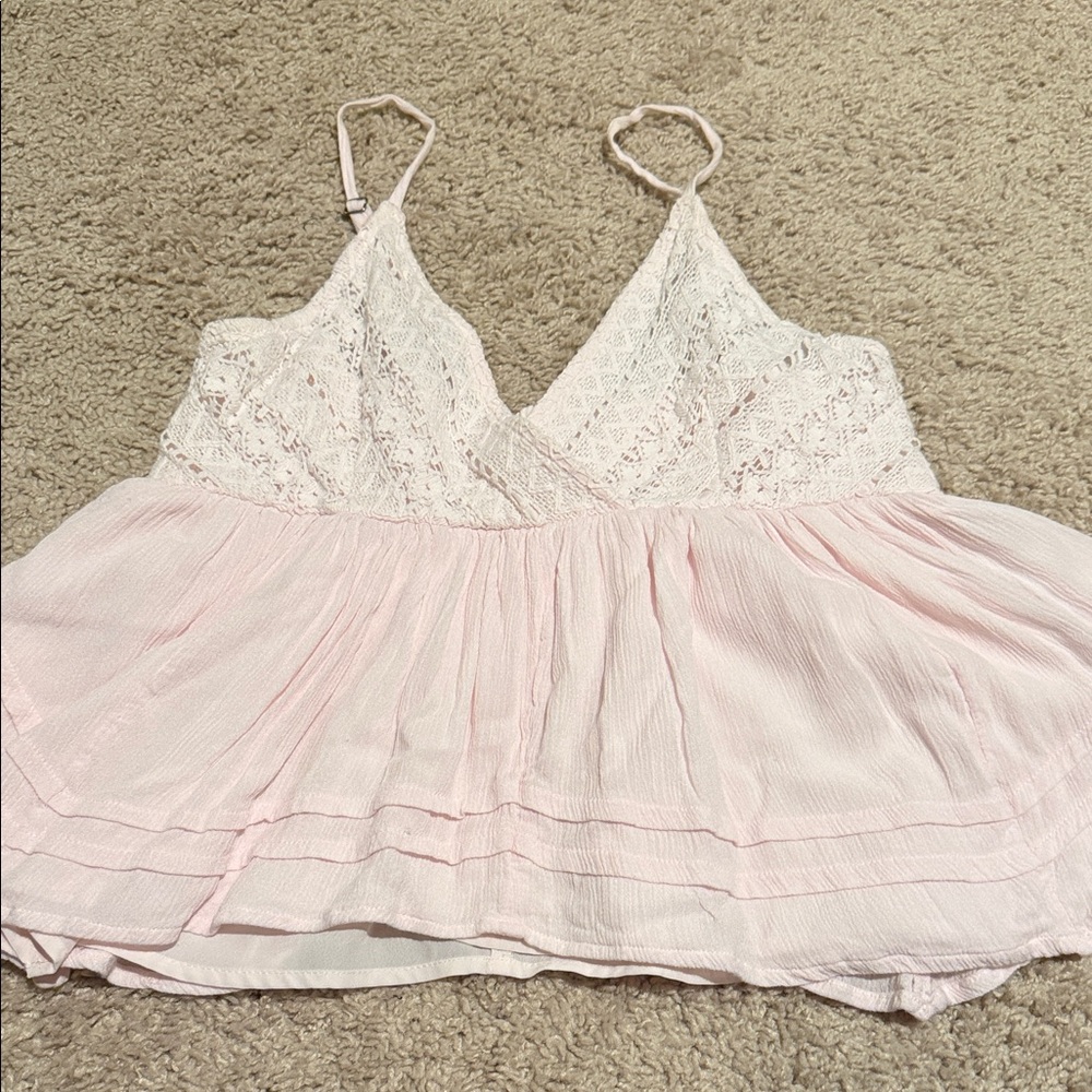 Hollister Lace and Pleated Pink Top